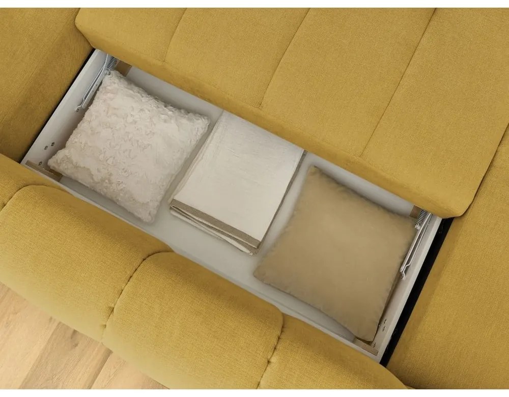 Сгъваем/с място за съхранение ъглов диван в цвят горчица (десен ъгъл/U форма) Fuji – Bobochic Paris