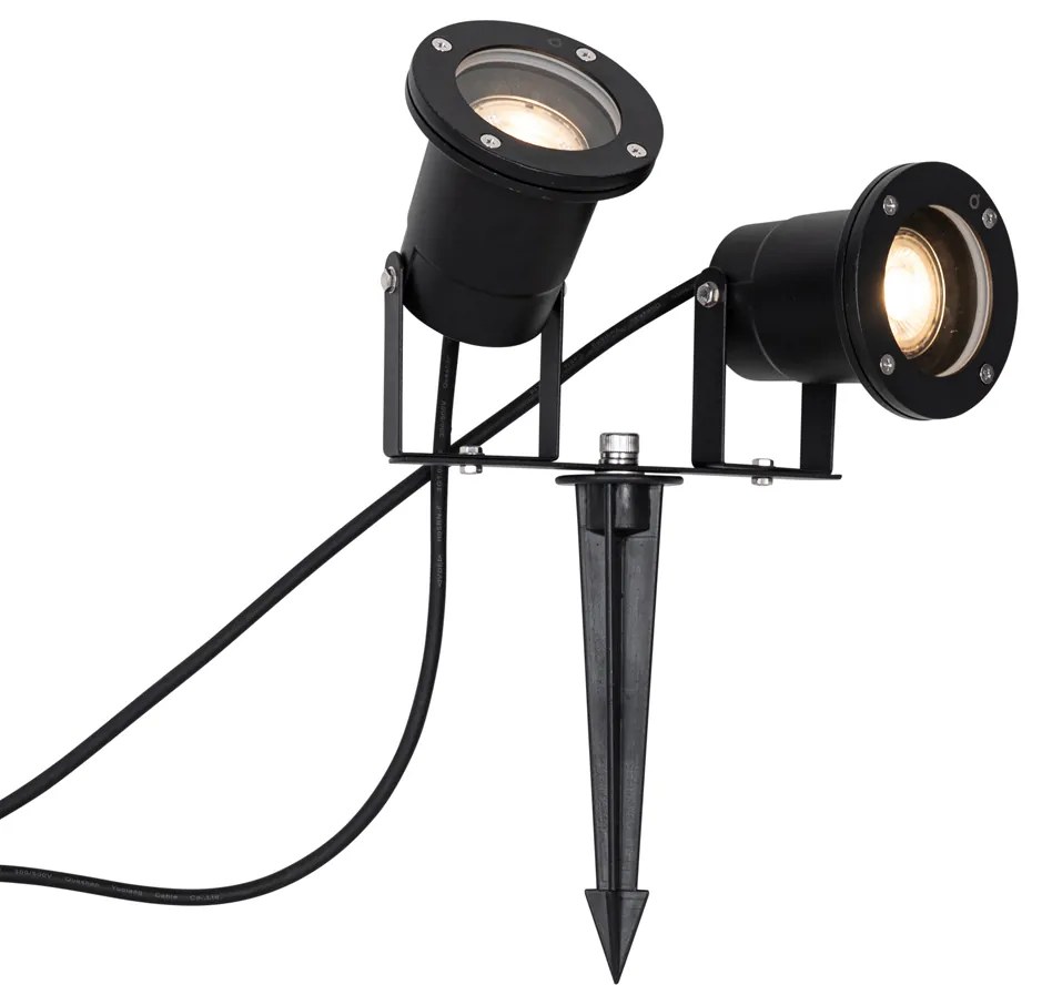 Градински прожектор черен с кабел и щепсел 2-светлинен IP65 - Basic