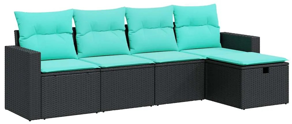 3325363 vidaXL Градински комплект с възглавници, 5 части, черен полиратан