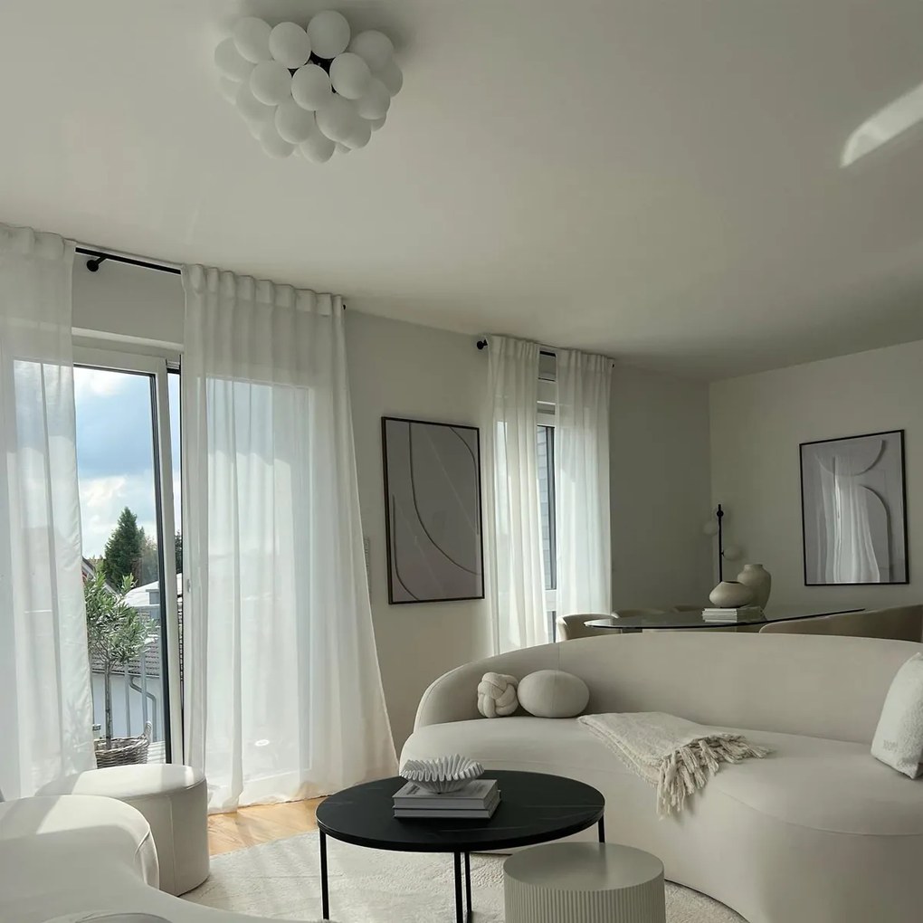 Таванна лампа в стил арт деко черна с опалово стъкло 6-лампа - Uvas