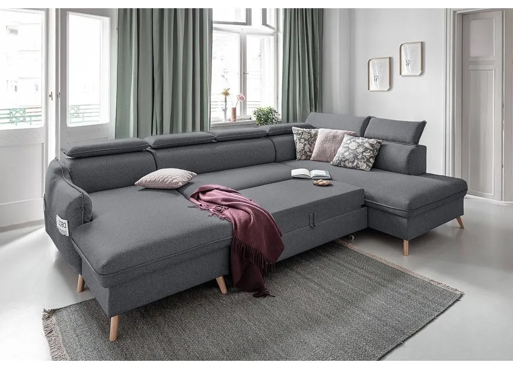 Тъмносив U-образен разтегателен диван, десен ъгъл Sweet Harmony - Miuform