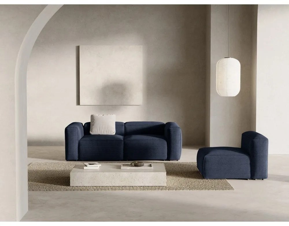 Тъмносин диван от рипсено кадифе 224 cm Bergano – Cosmopolitan Design