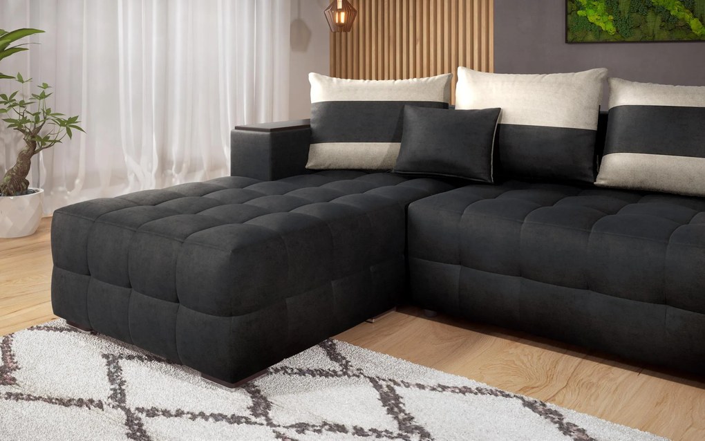 Разтегателен ъглов диван с подлакътник етажерка Мелвин