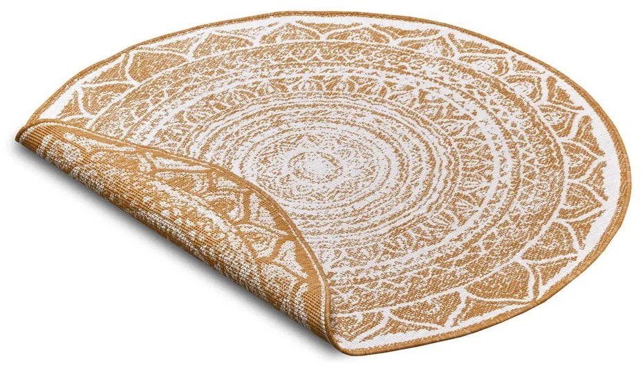 Кръгъл външен килим в бял цвят и жълта охраø 140 cm Siruma – NORTHRUGS