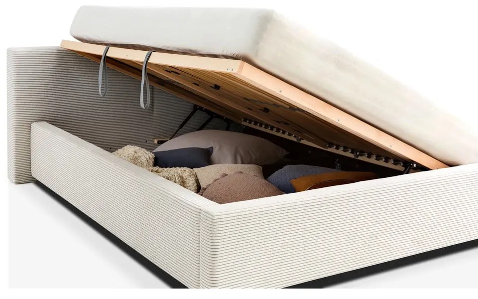 Бежово двойно легло 140x200 cm тапицирано с място за съхранение с включена подматрачна рамка Cube – Meise Möbel