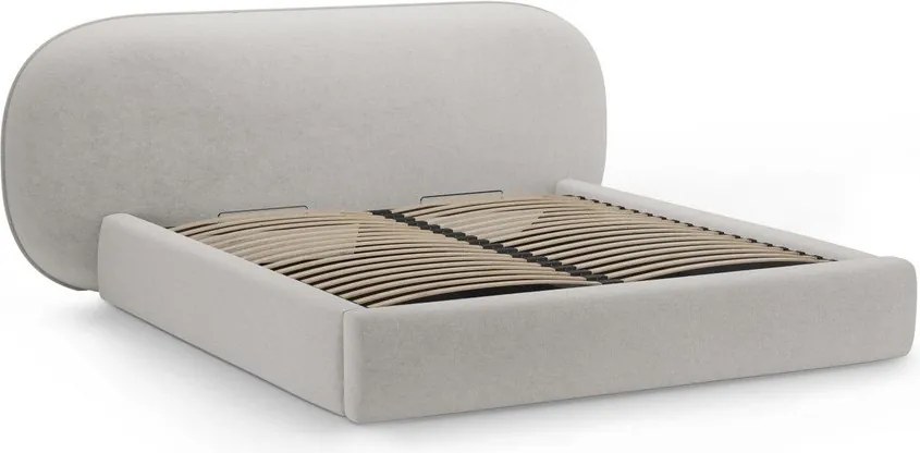 Светлосиво тапицирано двойно легло с място за съхранение и включена подматрачна рамка 160x200 cm Ovalo – Micadoni