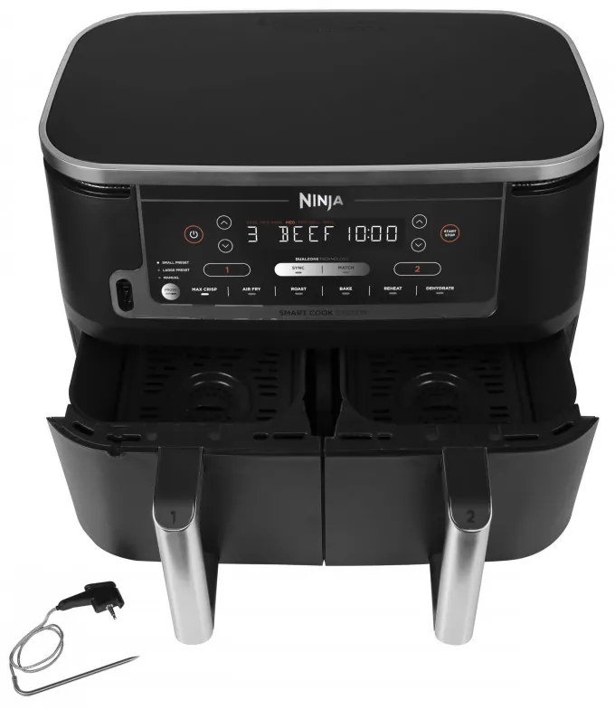Двоен фритюрник с горещ въздух Ninja AF451EU, 2470W, 9.5 л, 6 програми, Независими зони, Синхронизация, Черен