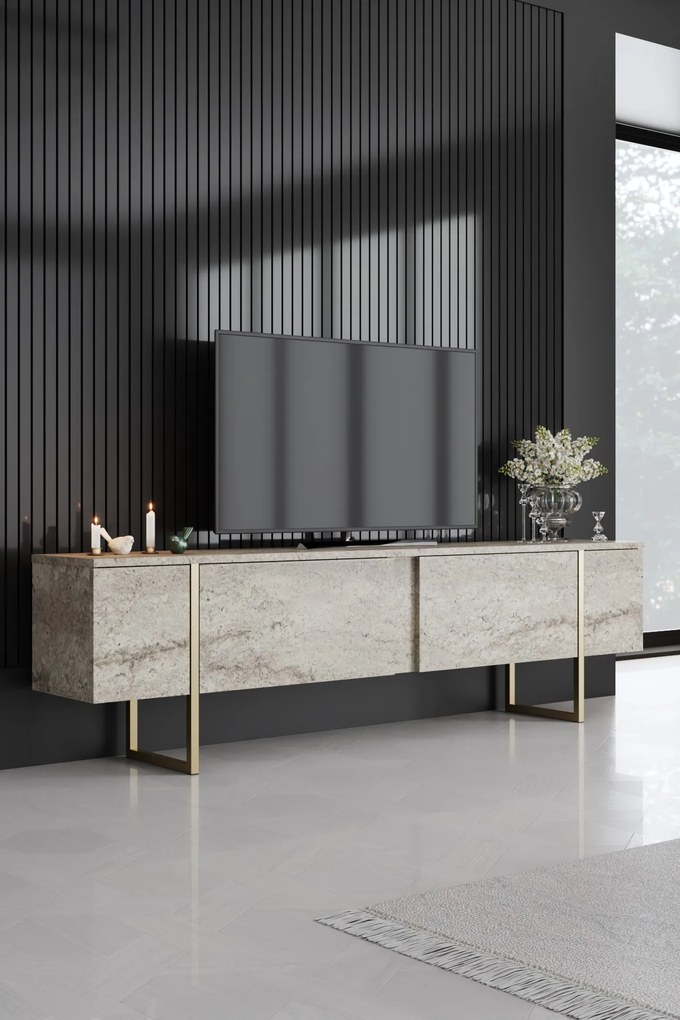 ТВ шкаф Luxe, цвят Травертин Златен