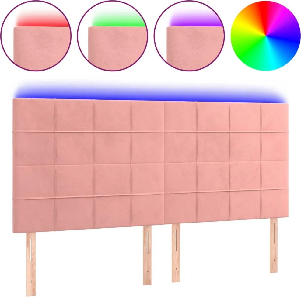 3122489 vidaXL LED горна табла за легло, розова, 180x5x118/128 см, кадифе