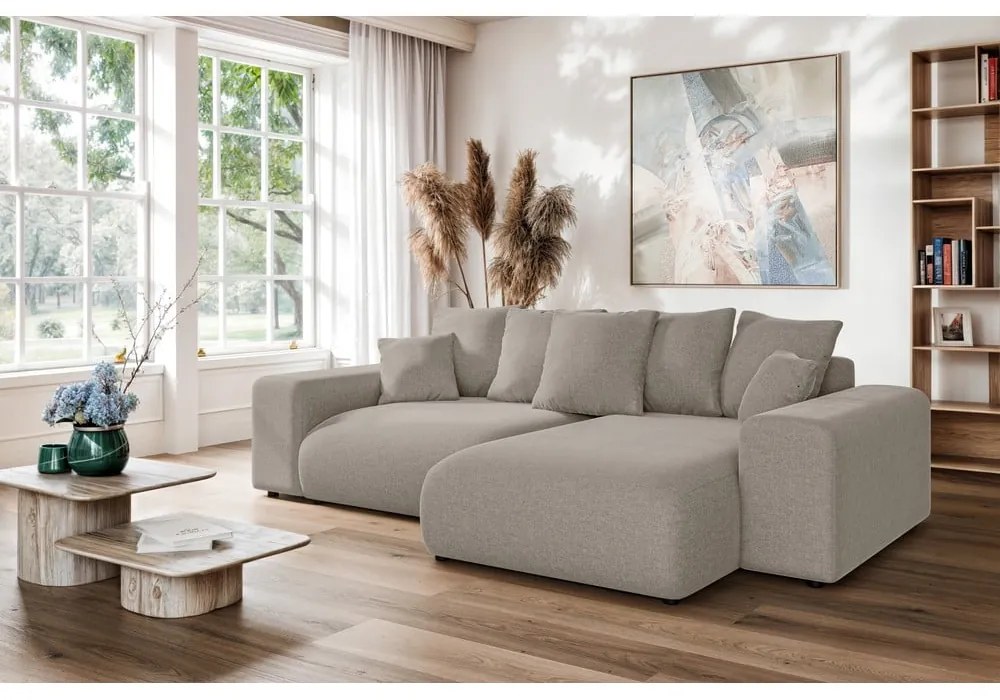 Бежов разтегателен ъглов диван с място за съхранение (променлив) Luma – Ropez