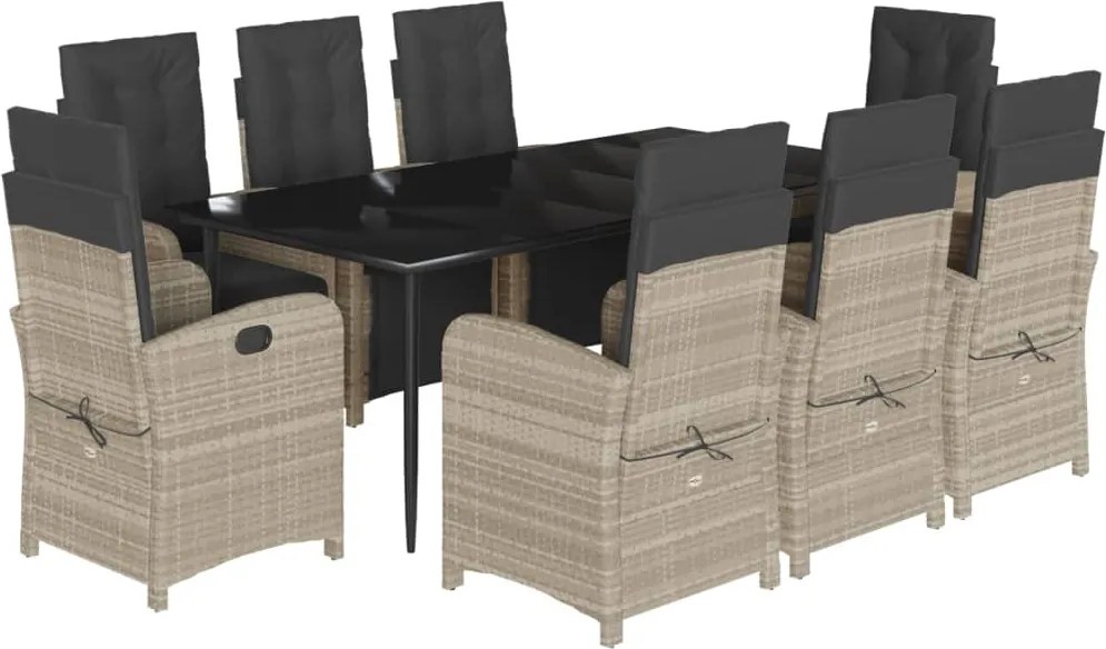 3212604 vidaXL Градински трапезен комплект 9 части с възглавници светлосив