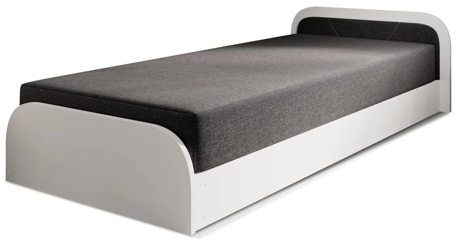 Бяло тъмносиво единично тапицирано легло ПДЧ с място за съхранение с включен матрак 80x190 cm Parys – ELTAP