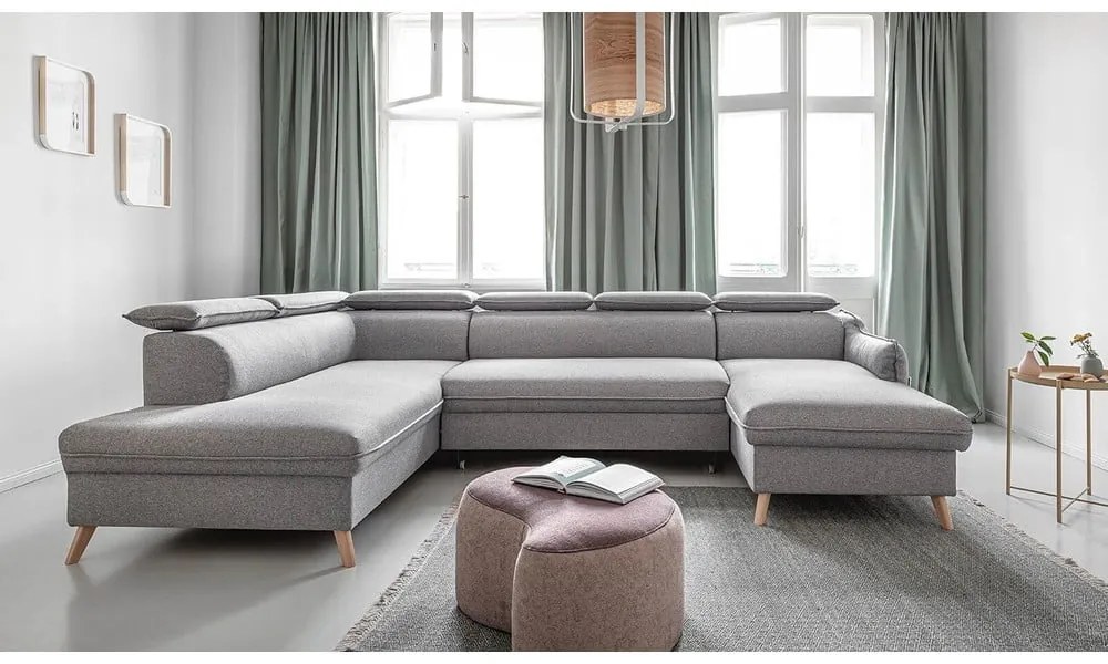 Светлосив U-образен разтегателен диван, ляв ъгъл Sweet Harmony - Miuform