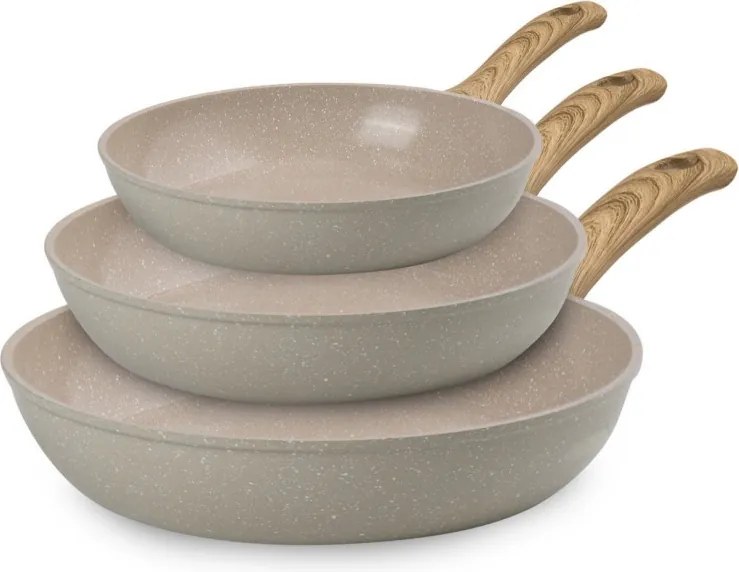 Комплект 3бр тигани Royalty Line RL-FM3, 20/24/28 см, Мраморно покритие, Индукция, Крем