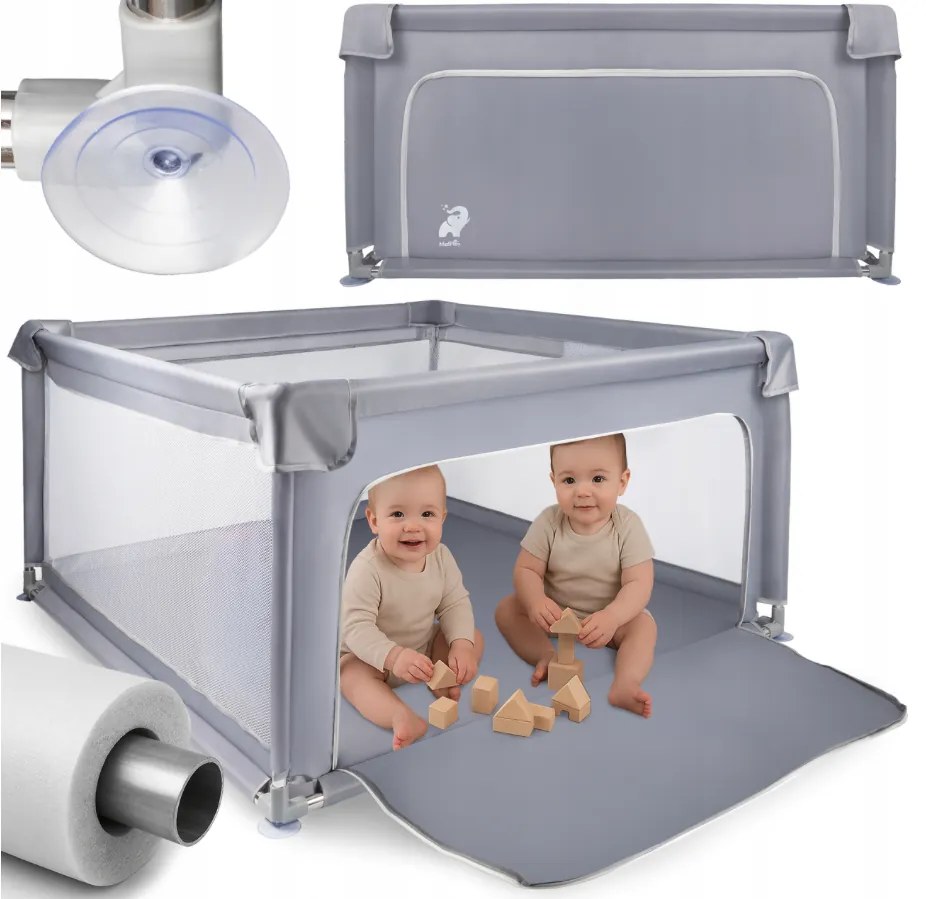 Сиво детско креватче за пътуване 120 x 120 cm