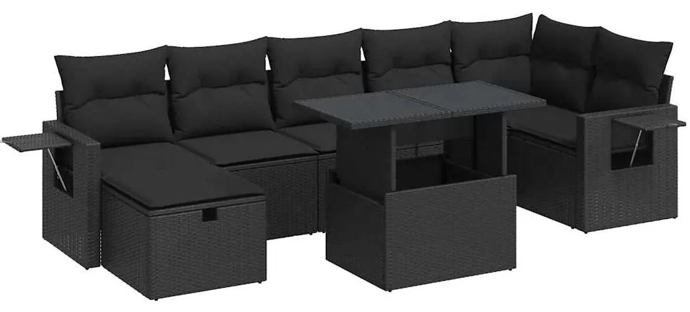 3327865 vidaXL Градински комплект диван с възглавници 8 части черен полиратан