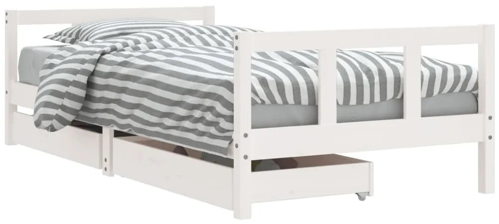 834418 vidaXL Детска рамка за легло с чекмеджета, бяла, 90x190 см, бор масив