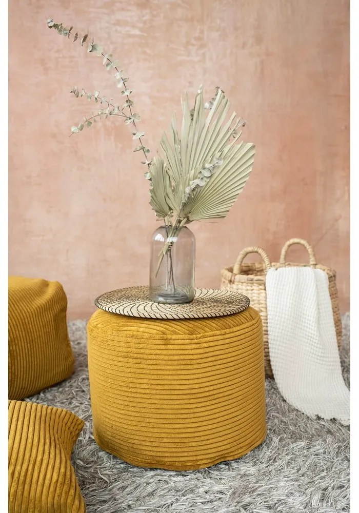Пуф от рипсено кадифе в цвят горчица Mini – SLOWDOWN