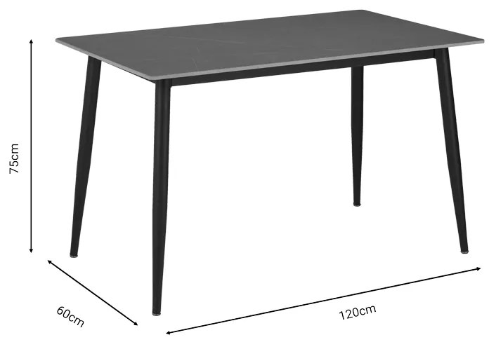 Маса Густас 120x60 - 278-000004 цвят сив мрамор-черен