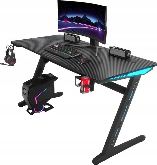 Геймърска маса с RGB LED подсветка черна Широчина: 60 см | Дължина: 120 см