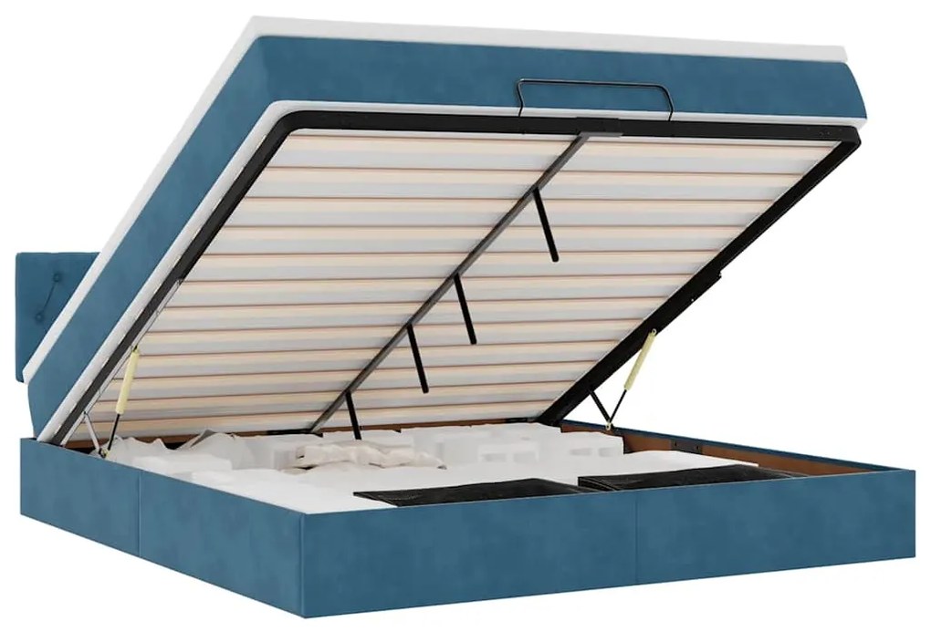 3312708 vidaXL Османска легло с матрак и LED, тъмносиньо, 160x200 см, кадифе