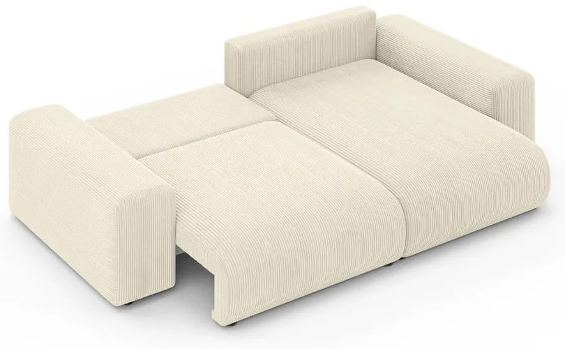 Кремав разтегателен ъглов диван с място за съхранение от рипсено кадифе (променлив) Luma – Ropez