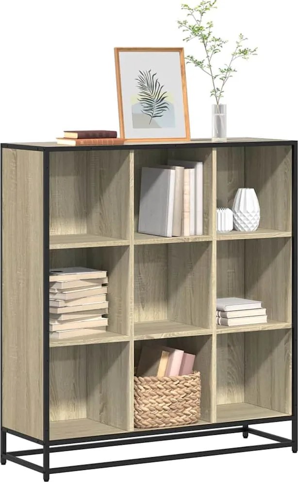 3300861 vidaXL Библиотека, дъб сонома, 97,5x33x107,5 см, инженерно дърво метал