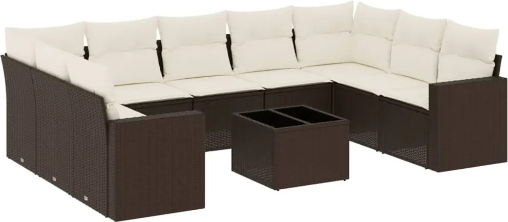 3251750 vidaXL Градински комплект диван с възглавници 10 части кафяв полиратан