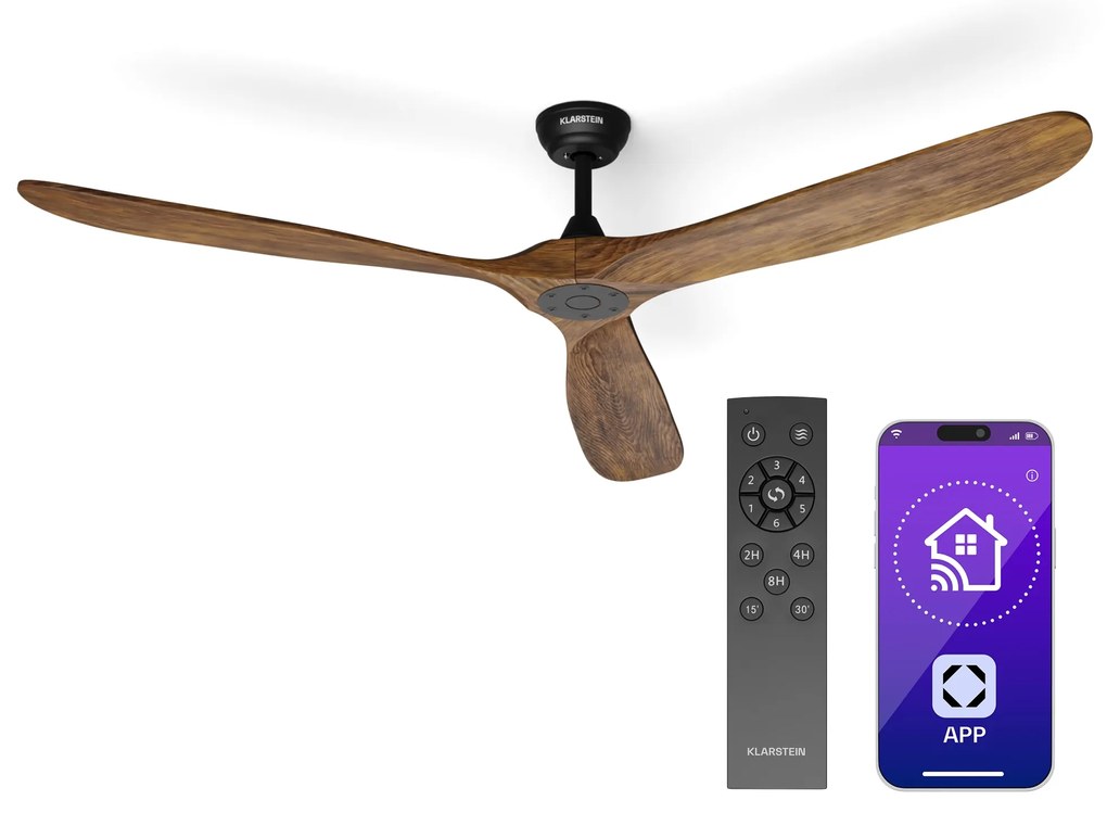 Klarstein Вентилатор за таван Bahama Breeze Smart, роторни перки от масивна дървесина, дистанционно управление + управление с приложение