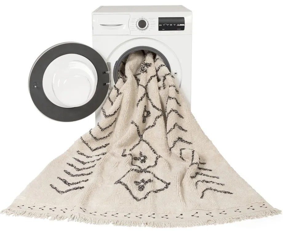 Кремав ръчно изработен памучен килим подходящ за пране 140x210 cm Bereber Rhombs – Lorena Canals