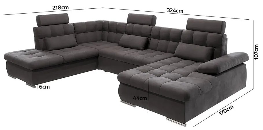 Антрацитен разтегателен ъглов диван с място за съхранение (ляв ъгъл/U форма) Merkur – Ropez