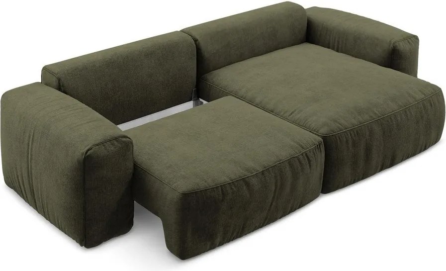 Зелен шенилов сгъваем ъглов диван (десен ъгъл) Kuki – Makamii