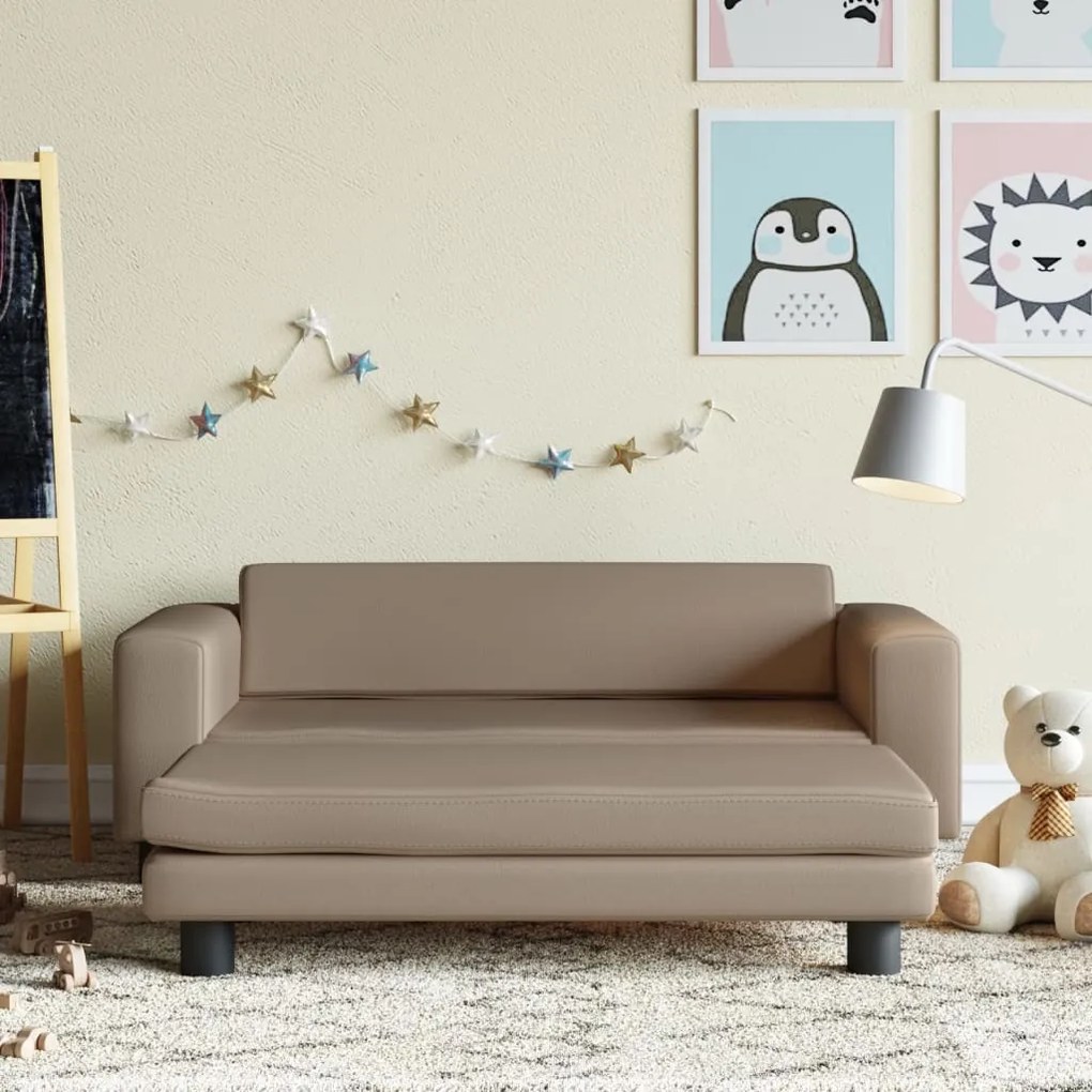 3196418 vidaXL Детски диван с табуретка капучино 100x50x30 см изкуствена кожа