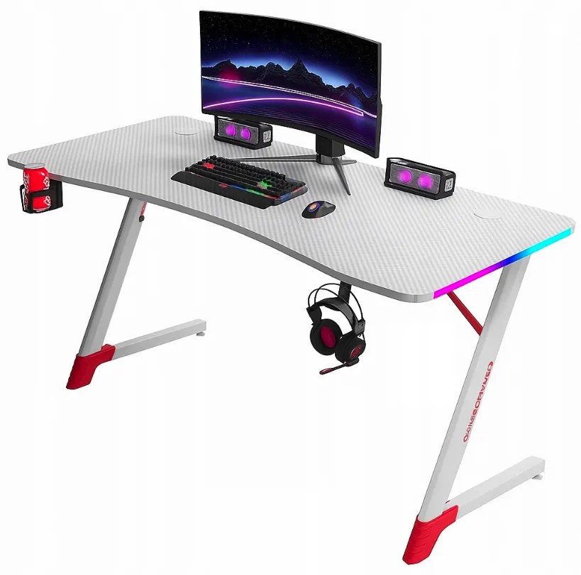 Бяла геймърска PC маса с RGB LED осветление Šírka: 140 cm
