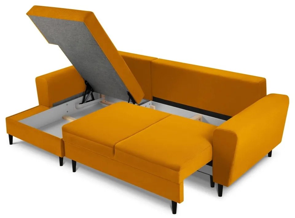 Разтегателен ъглов диван с място за съхранение от рипсено кадифе в цвят горчица (ляв ъгъл) Kyoto – Cosmopolitan Design