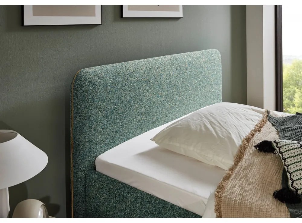 Тъмнозелено двойно легло 160x200 cm тапицирано без ламелно дъно Primo – Meise Möbel
