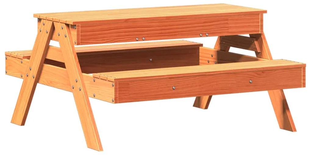 844655 vidaXL Маса за пикник с пясъчник за деца, восъчнокафяв, бор масив