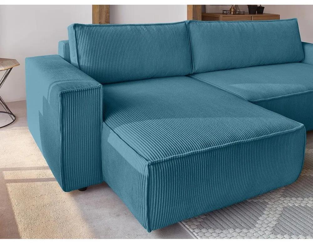 Разтегателен диван от велур в синьо и тюркоазено Nihad - Bobochic Paris