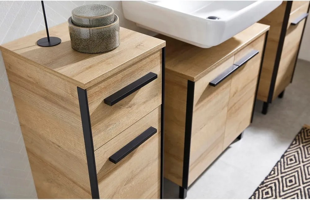 Стенен шкаф за мивка от декор от дъб в естествен цвят 53x60 cm Quickset 395 – Pelipal