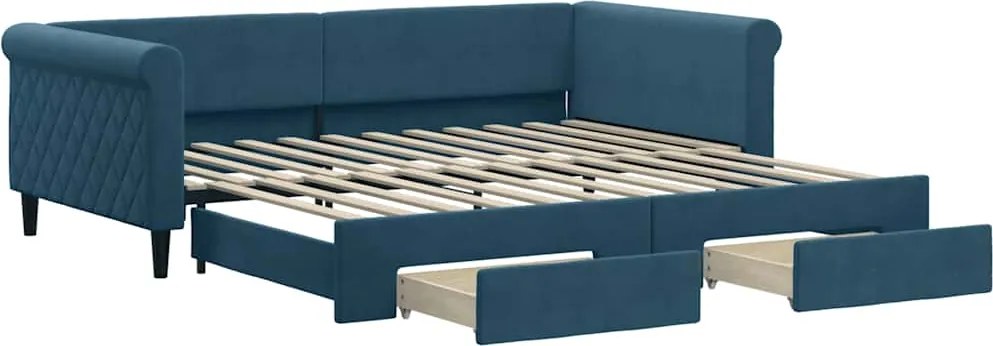 3197825 vidaXL Канапе с изтеглящо легло и чекмеджета синьо 100x200 см кадифе