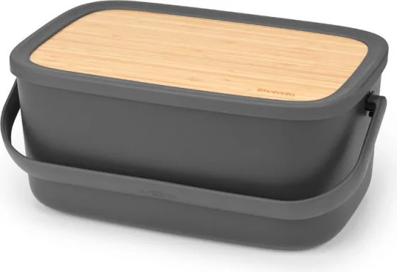 Кутия за хляб Brabantia Nic 1003255, 39.5 см, Бамбуков капак, Дръжка за носене, Тъмносив