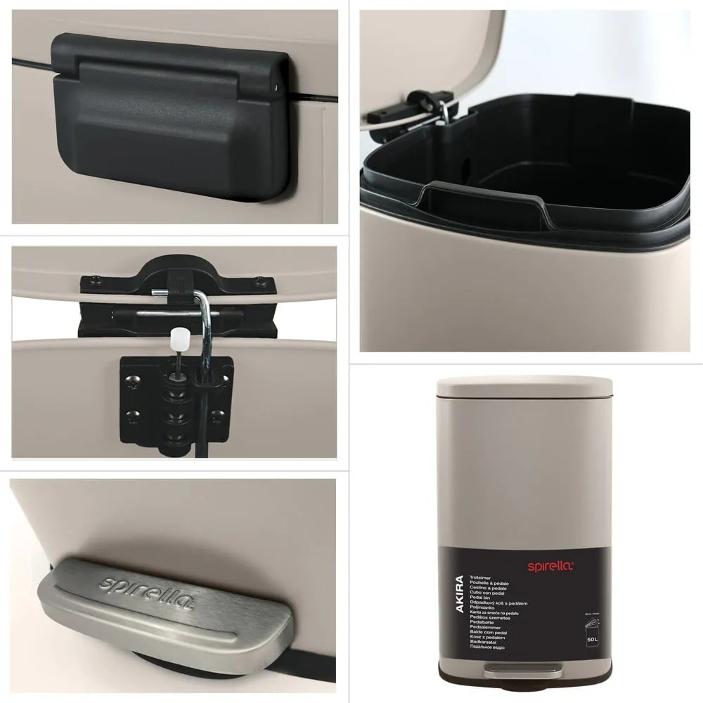 Кафяво-сиво стоманено кошче за боклук с педал 50 l Akira – Spirella