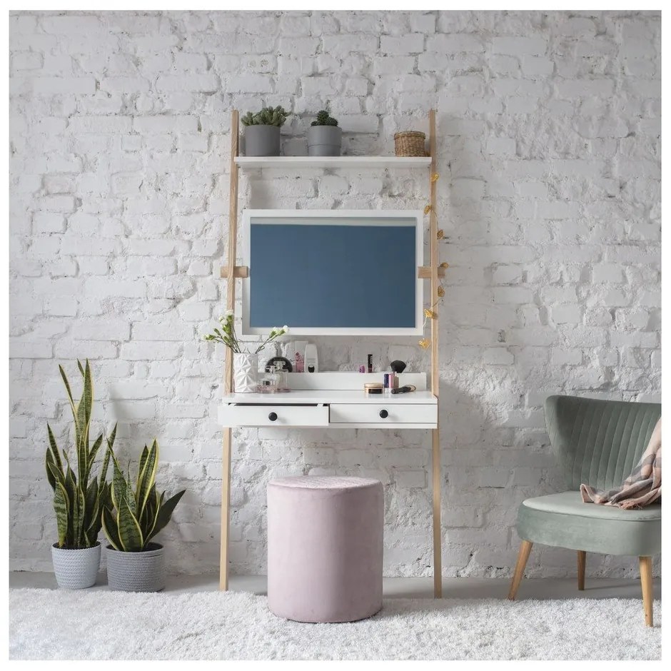 Бяла тоалетка с чекмедже и огледало Leno - Ragaba