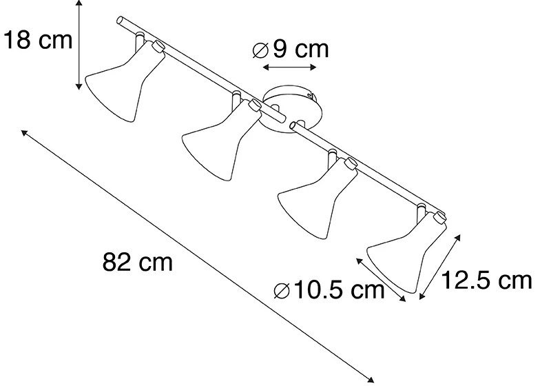 Модерен прожектор черен със злато 4-светлина - Magno