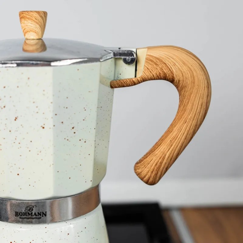 Кубинска кафеварка Bohmann BH 9303, 150 мл, 3 чаши, Предпазен клапан, Алуминий, Бежов