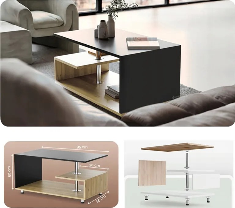 Модерна масичка за кафе Orlando с долен рафт - 95×55×50 cm Бял