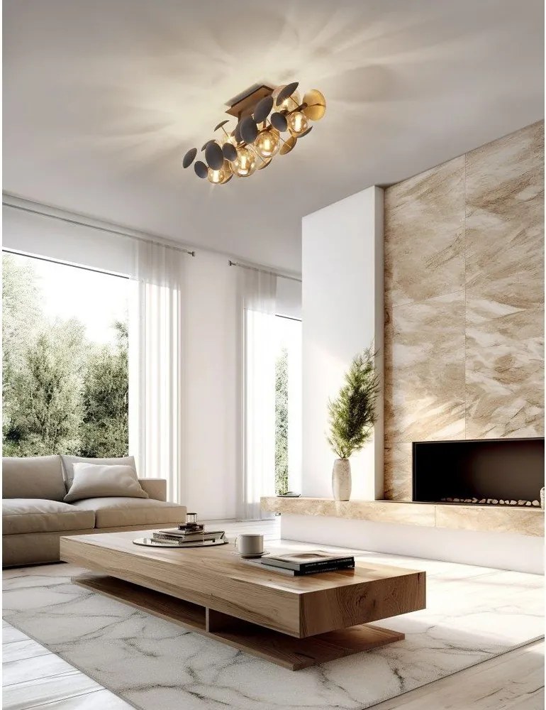 Таванна лампа със стъклен абажур в сиво-златисто 76x22 cm Bubble - Trio Select