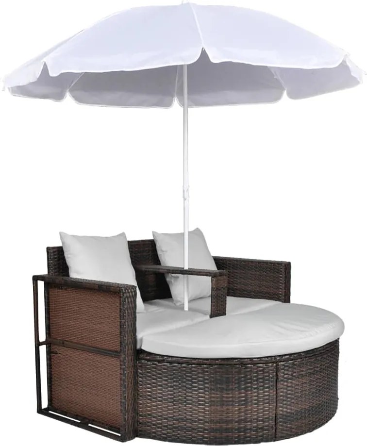 40734 vidaXL Градинско легло с чадър, кафяво, полиратан