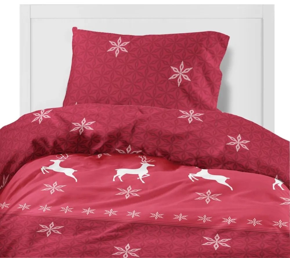 Коледно фланелено спално бельо - червено с бели елени Ширина: 160 см | Дължина: 200 см