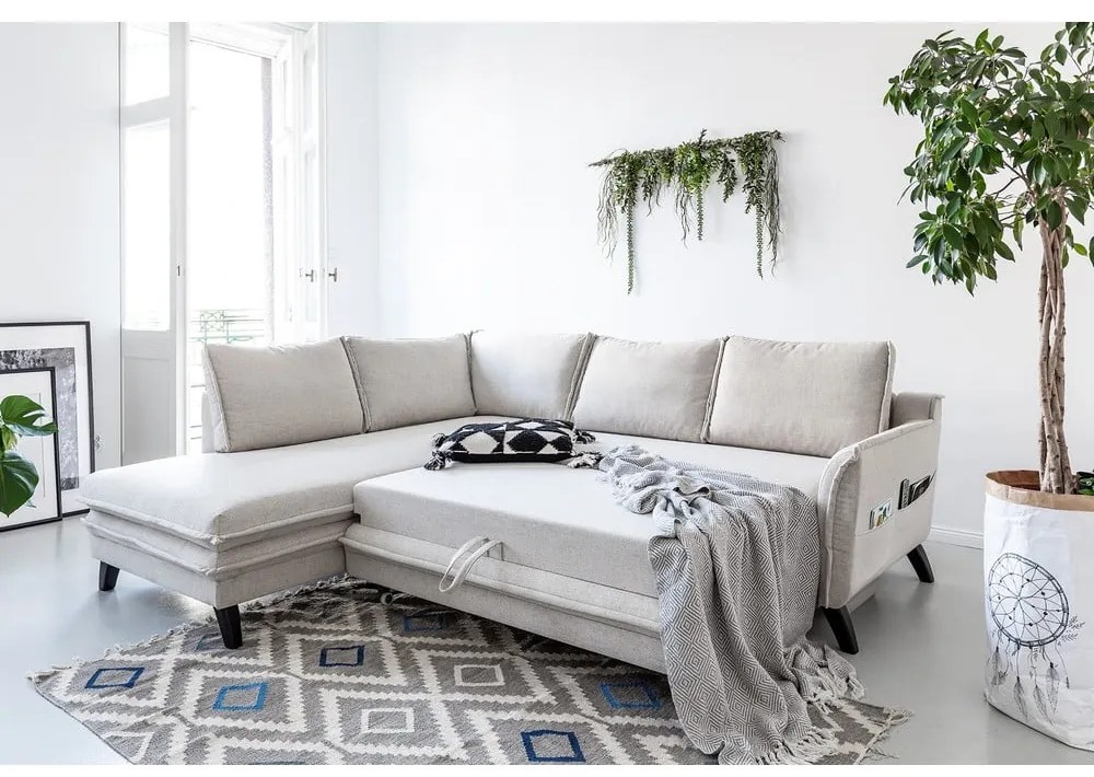 Светлобежов ъглов разтегателен диван ляв ъгъл, Charming Charlie - Miuform